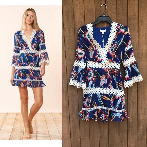 Red Carter Willow Floral Print Lace Coverup Dress - Picture 1 of 8